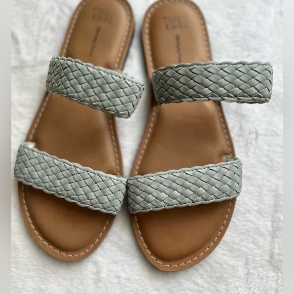 Woven Double-Strap Slide Sandals in Sage - Picture 2 of 4
